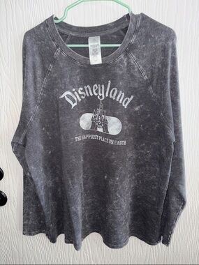 XL Disneyland Dark Gray Mineral-Wash Long Sleeved Shirt